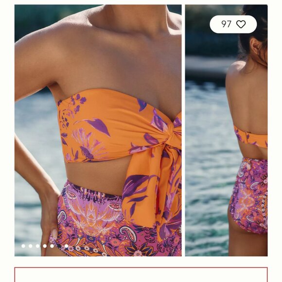 Anthropologie Delaney Pink Orange Floral Bow Bandeau Bikini Top Size XS - Picture 8 of 12
